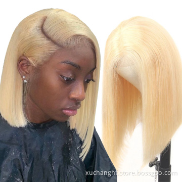 Wholesale short 5x5 lace closure frontal 613 blonde bob wigs vendor for black women natural virgin human hair lace front bob wig
